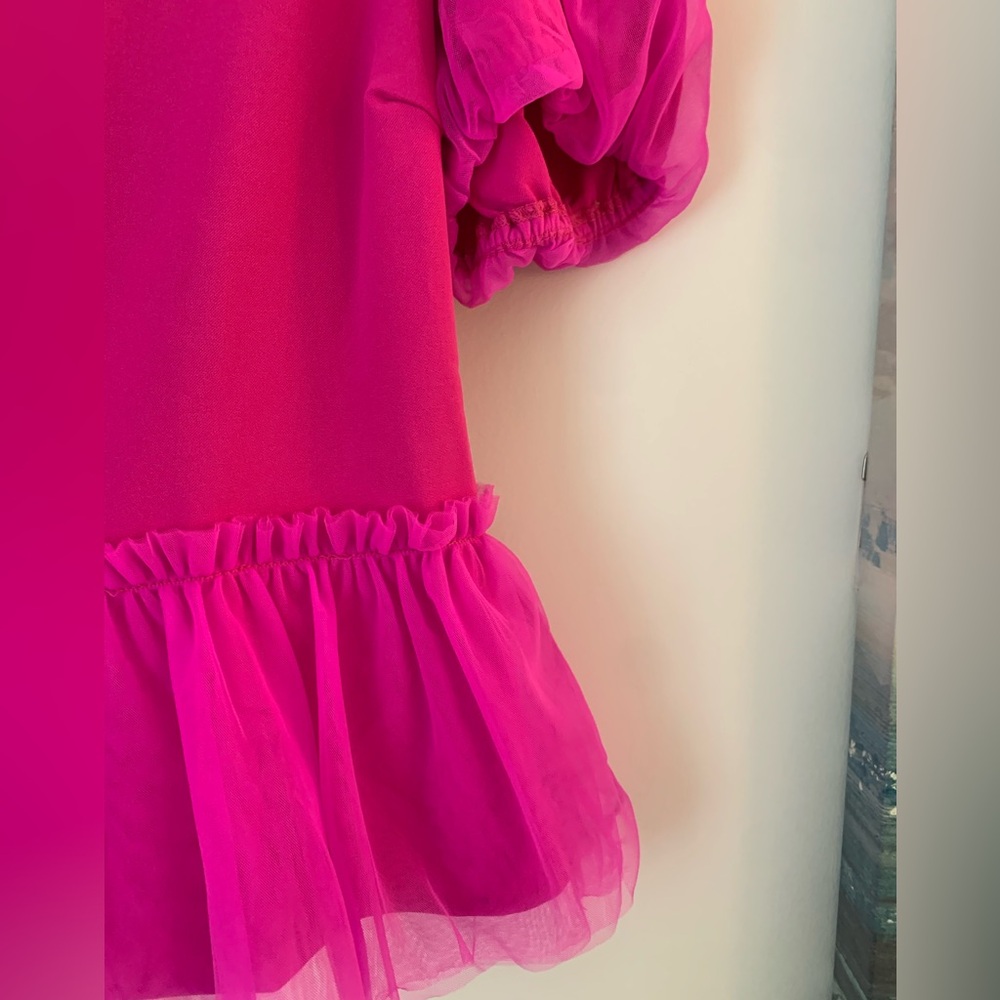 💖TCEC Magenta Hot Pink Mesh Ruffle Top Large NWT - Picture 2 of 10